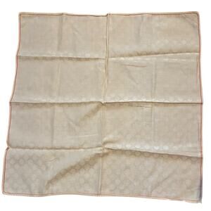 Celine Ivory Monogram Cotton Handkerchief Scarf Pocket Square Red Trim